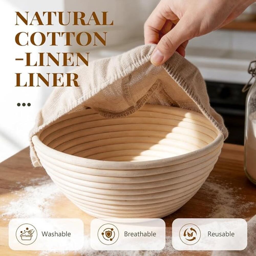 BAVIFY Starter Kit, Banneton Bread Proofing 2-Pack 9 in Round Banneton Basket